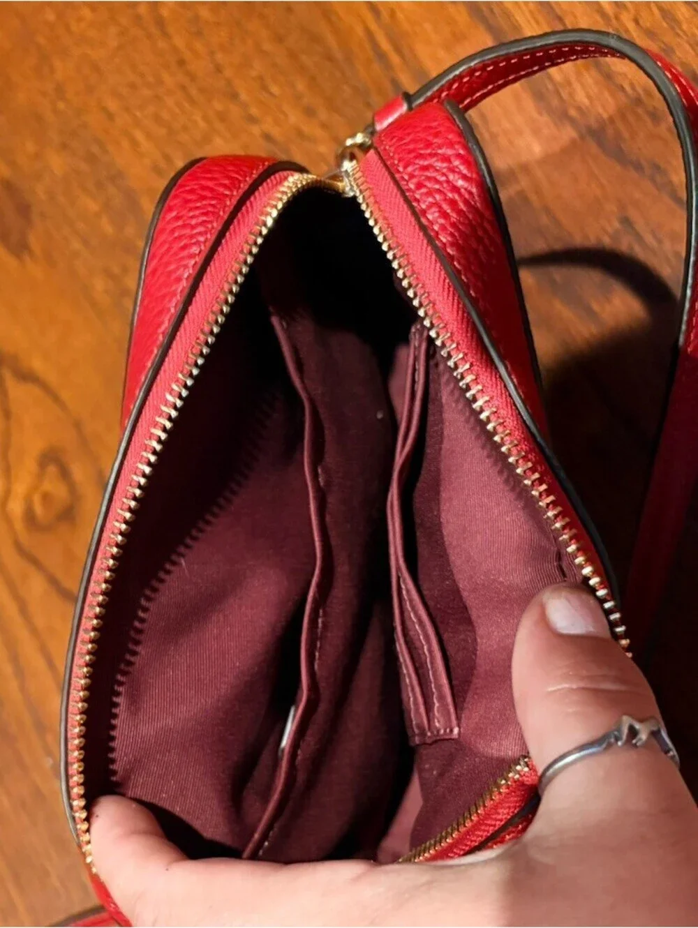 Coach RED Pebbled Leather Mini Camera Crossbody Bag